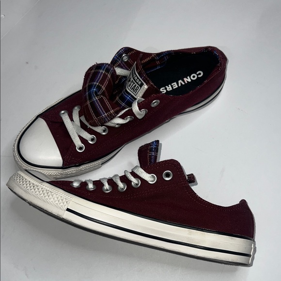 Converse Maroon and Plaid Sneakers - Picture 3 of 9